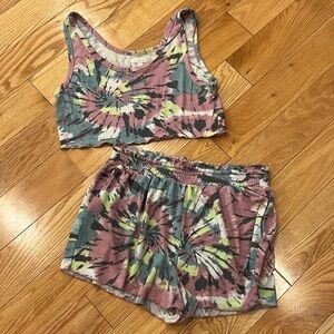 Colsie Tie-Dye Pajama Set - Pink, Green, Yellow